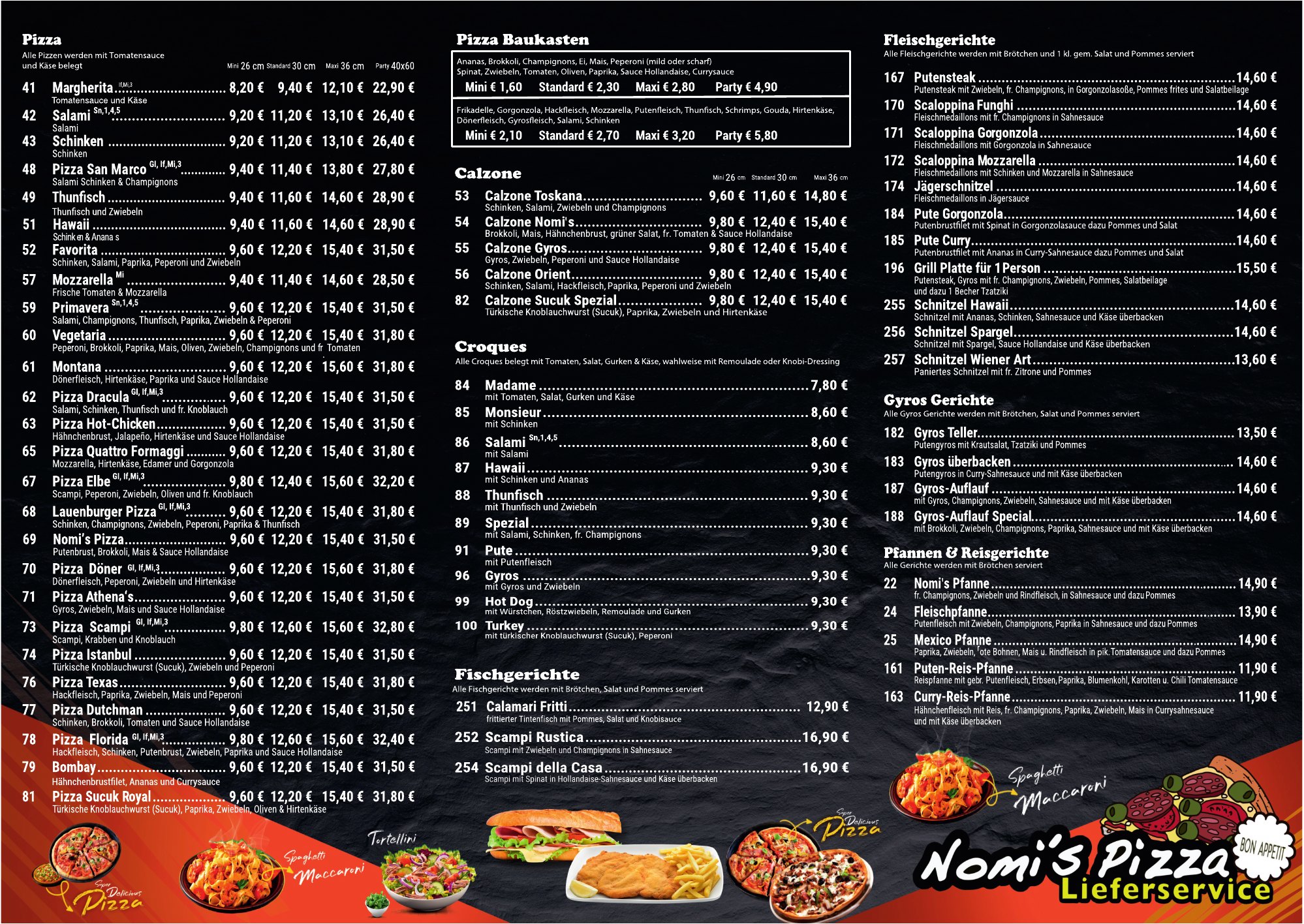 Nomi's Pizza Speisekarte Rückseite